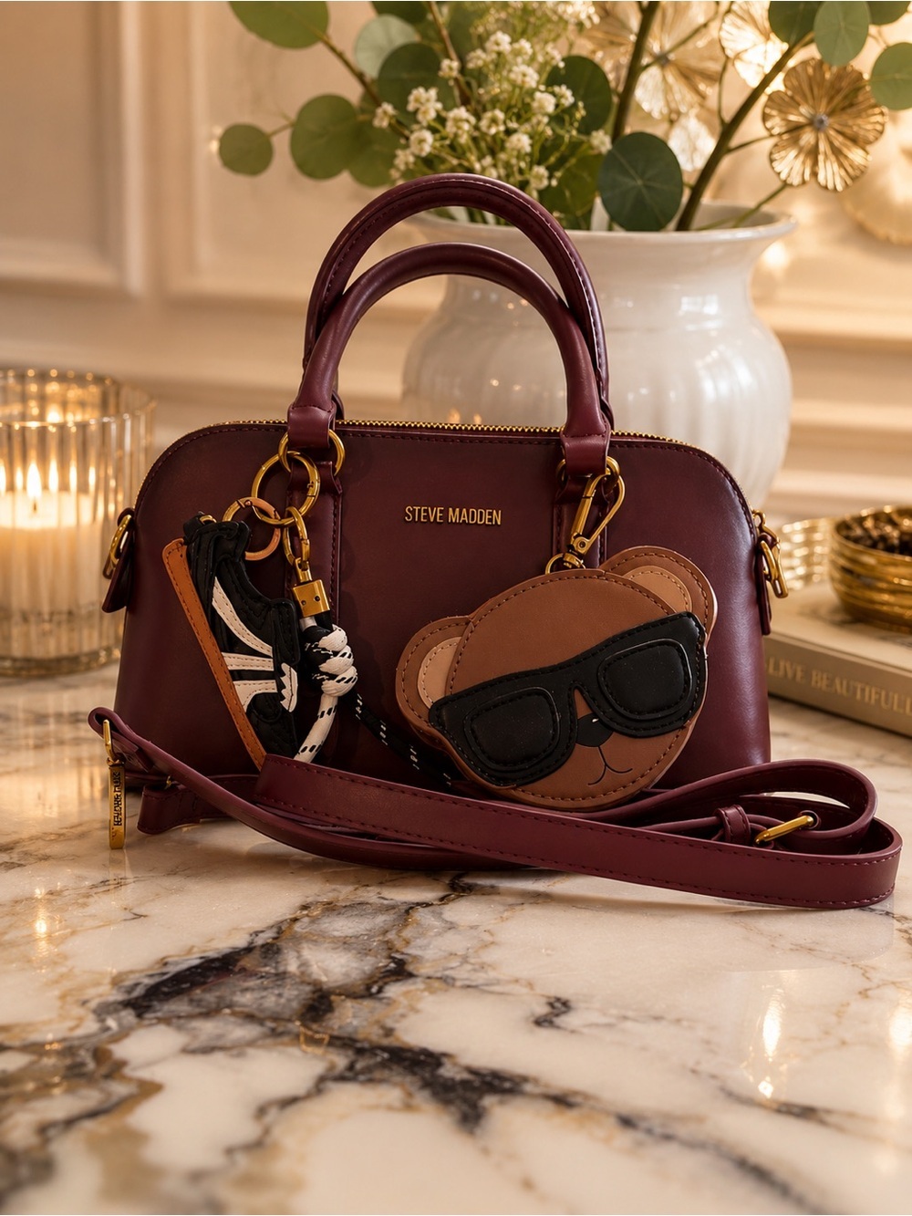 Steve Madden BTHORNE Bloodstone Satchel Crossbody w/ Leather Charms